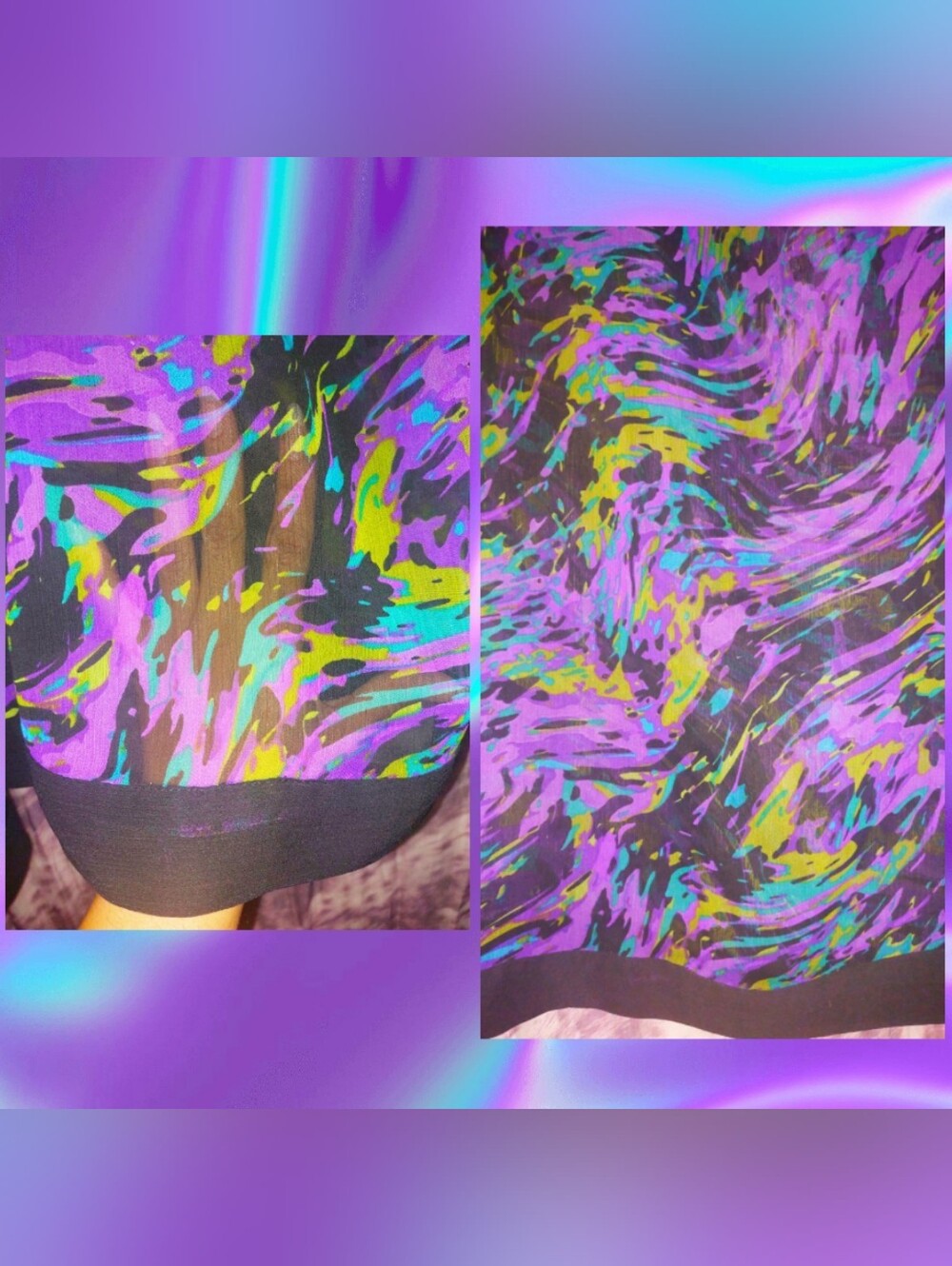 Mercer & Madison Black/Multiclr Abstract Swirls Sheer Woven Poncho Tunic Top 3X - Picture 5 of 7